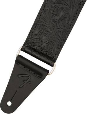 Genuine Fender Tooled Leather Guitar Strap, 2" Wide, Adjustable, Black