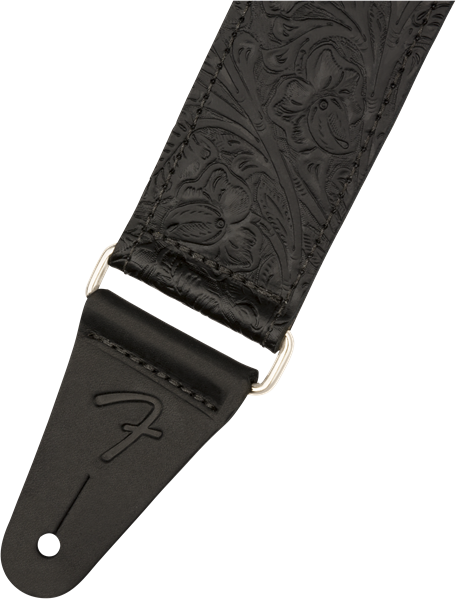 Genuine Fender Tooled Leather Guitar Strap, 2" Wide, Adjustable, Black