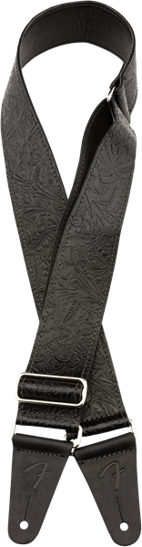 Genuine Fender Tooled Leather Guitar Strap, 2" Wide, Adjustable, Black