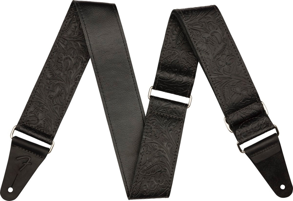 Genuine Fender Tooled Leather Guitar Strap, 2" Wide, Adjustable, Black