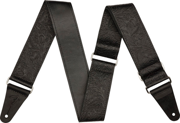Genuine Fender Tooled Leather Guitar Strap, 2" Wide, Adjustable, Black