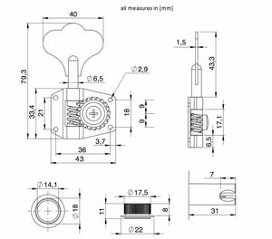 Hipshot BT1 Bass Xtender Key Fender, MM G&L Extender Long-Key D-Tuner - NICKEL