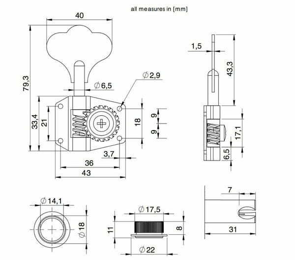Hipshot BT1 Bass Xtender Key Fender, MM G&L Extender Long-Key D-Tuner - NICKEL