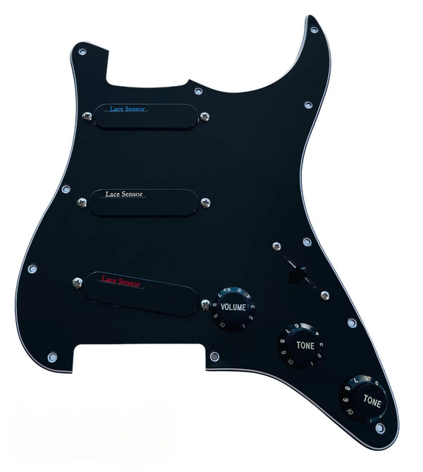 Lace Sensor Ultimate Triple Loaded Strat Black Pickguard Blue/Silv/Red, 44513-02