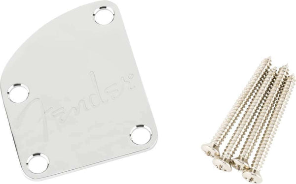 Genuine Fender Deluxe Series 4-Bolt Contoured Logo Neck Plate - CHROME
