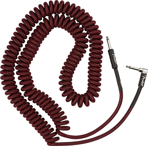 Fender Coiled Guitar/Instrument Cable, RED TWEED, Straight to Right-Angle 30'ft