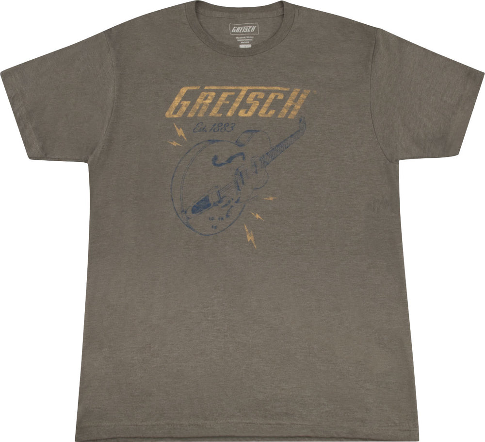 Gretsch Guitars Lighting Bolt Graphic T-Shirt, Brown, XXL, 2XL