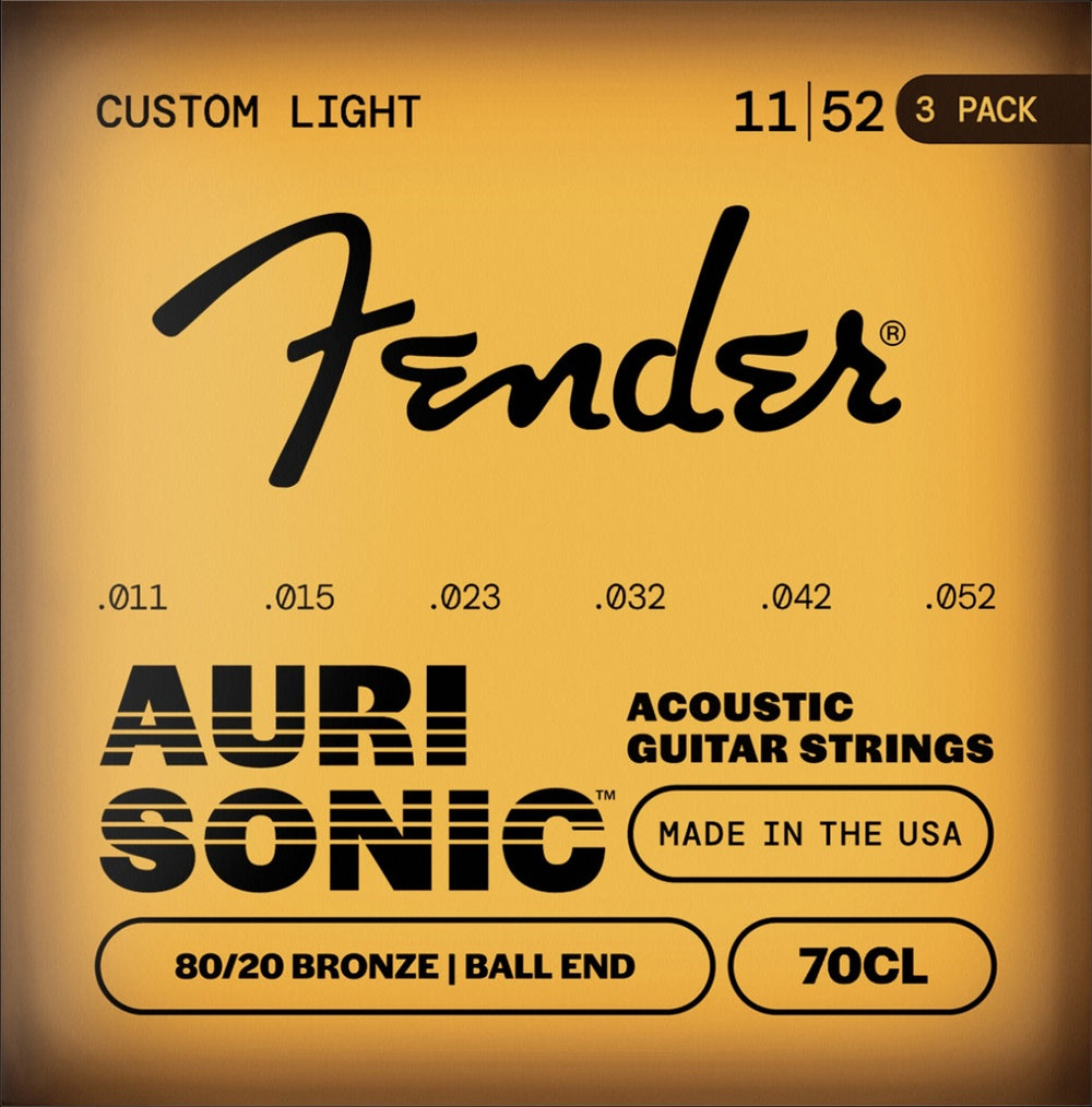 3-PACK Fender 70CL 80/20 Bronze Acoustic Guitar Strings - CUSTOM LIGHT 11-52