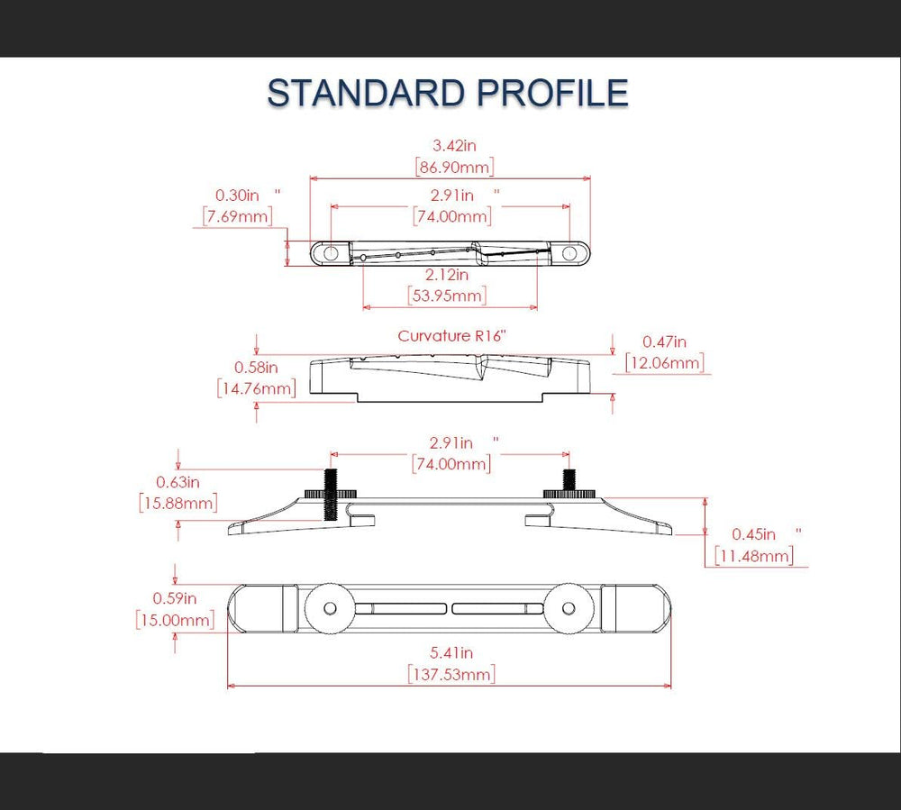 Graph Tech ResoMax Archtop Jazz Bridge - Black, Standard Profile, Nickel Screws