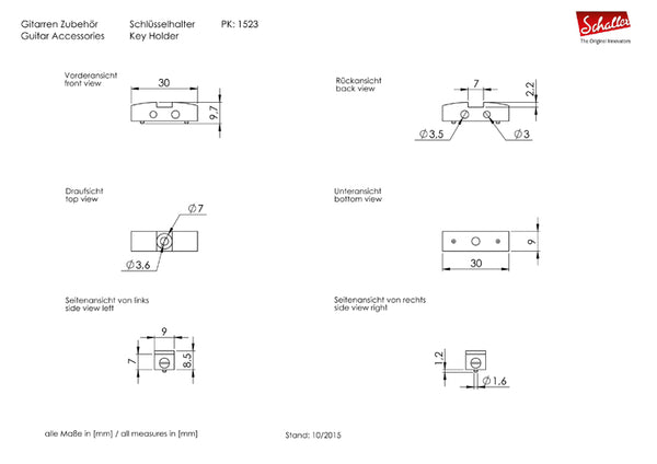 Schaller Germany Guitar Allen/Hex Key Wrench Holder with Wrenches, GOLD