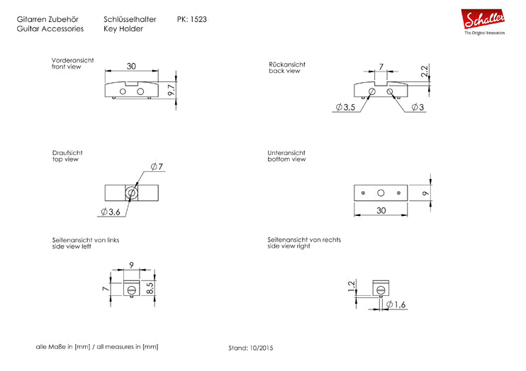 Schaller Germany Guitar Allen/Hex Key Wrench Holder with Wrenches, SATIN PEARL