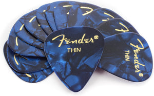 Fender 351 Premium Celluloid Guitar Picks - THIN BLUE MOTO - 12-Pack (1 Dozen)