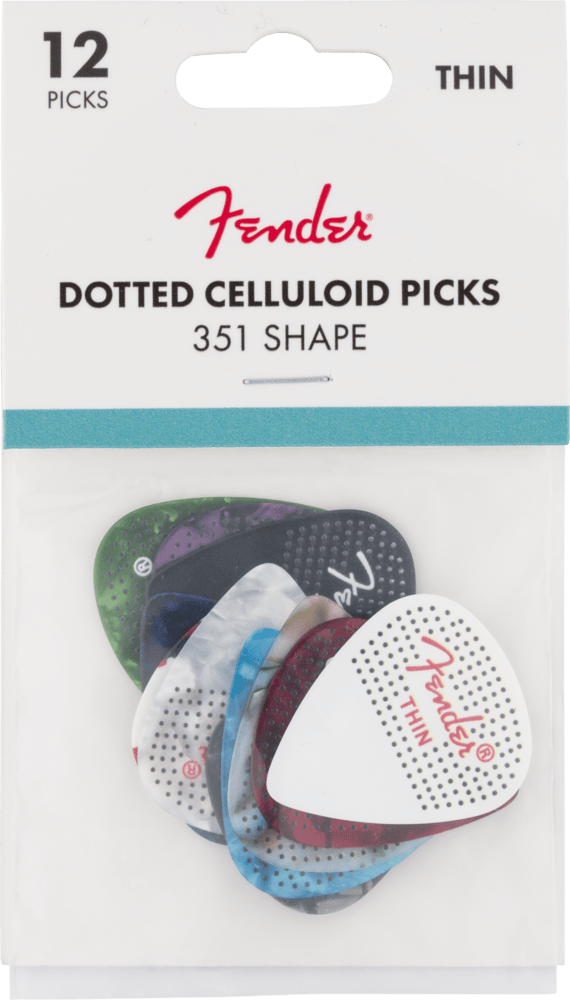 Genuine Fender 351 Dotted Celluloid Guitar Picks, 12-Pack, THIN, 198-0200-100