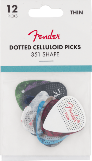 Genuine Fender 351 Dotted Celluloid Guitar Picks, 12-Pack, THIN, 198-0200-100