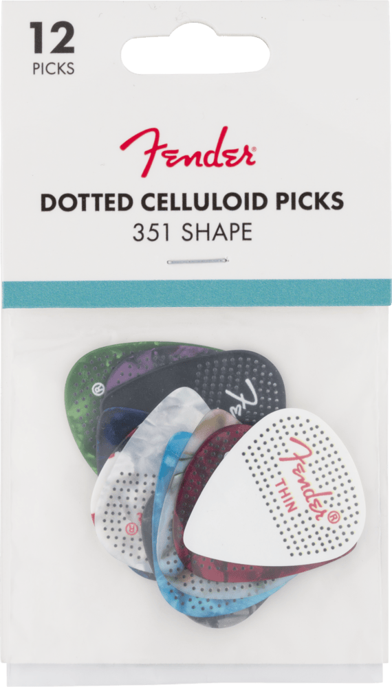 Genuine Fender 351 Dotted Celluloid Guitar Picks, 12-Pack, MEDIUM, 198-0200-300