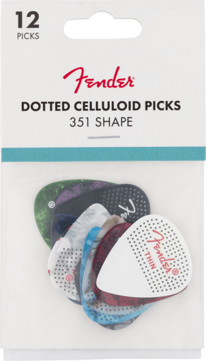 Genuine Fender 351 Dotted Celluloid Guitar Picks, 12-Pack, MEDIUM, 198-0200-300