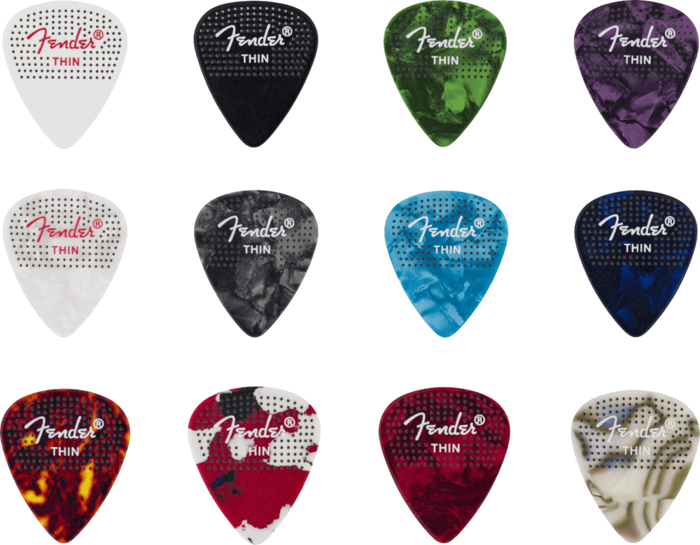 Genuine Fender 351 Dotted Celluloid Guitar Picks, 12-Pack, THIN, 198-0200-100