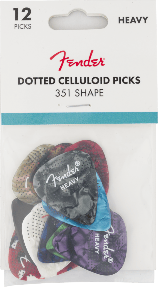 Genuine Fender 351 Dotted Celluloid Guitar Picks, 12-Pack, HEAVY, 198-0200-500