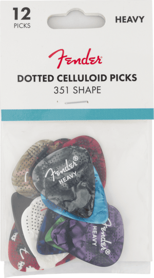 Genuine Fender 351 Dotted Celluloid Guitar Picks, 12-Pack, HEAVY, 198-0200-500