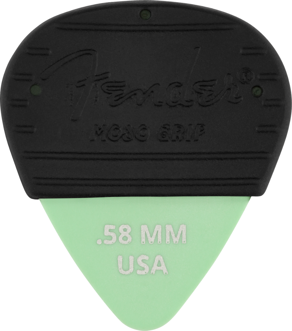 Fender MOJO GRIP Guitar Picks, Dura-Tone Delrin .58, 3-Pack SURF GREEN