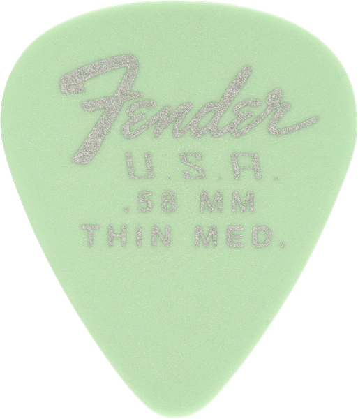 Genuine Fender 351 Dura-Tone Delrin Guitar Picks, SURF GREEN, .58, 12 PACK