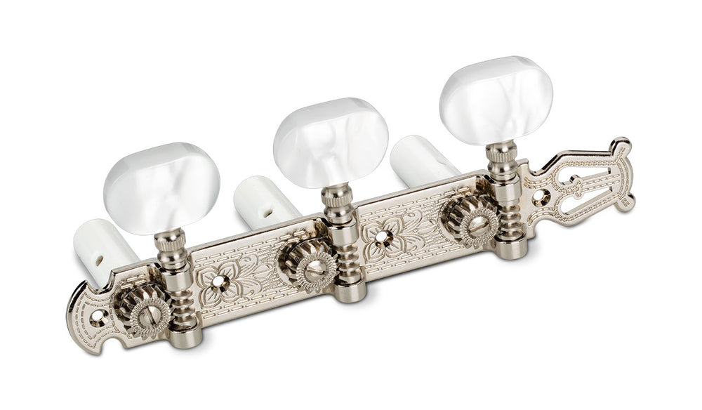 Schaller Germany 3x3 Classic Lyra Classical Guitar Tuners - Nickel/Pearl