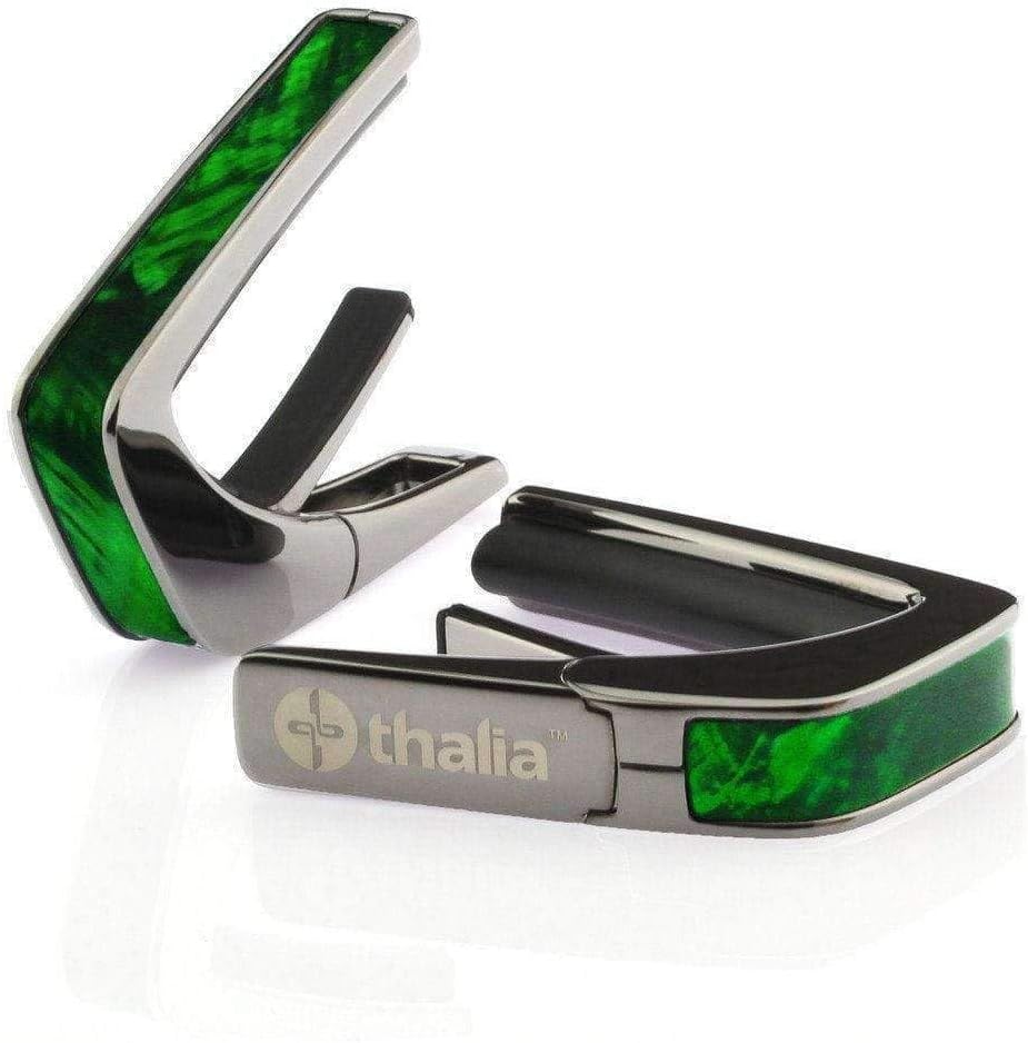 Thalia Shell Collection Guitar Capo - Green Angel Wing Inlay, Black Chrome