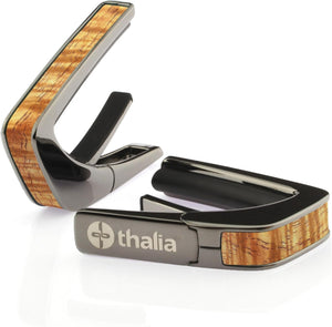 Thalia Wood Collection Guitar Capo - AAA Hawaiian Koa Inlay, Black Chrome