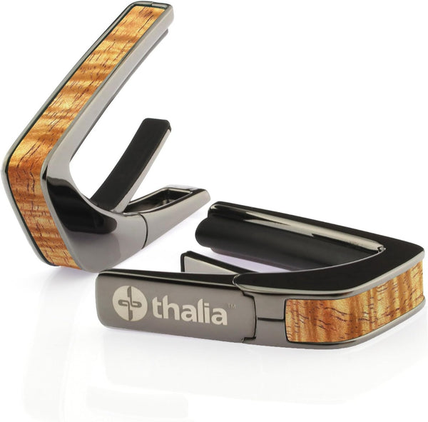 Thalia Wood Collection Guitar Capo - AAA Hawaiian Koa Inlay, Black Chrome