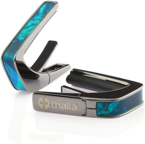 Thalia Shell Collection Guitar Capo - Teal Angel Wing Inlay, Black Chrome