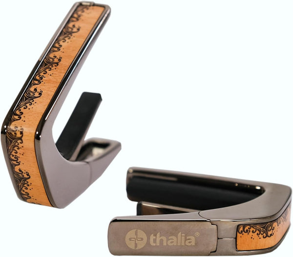 Thalia Deluxe Series Guitar Capo - Flamed Maple Waves, Black Chrome