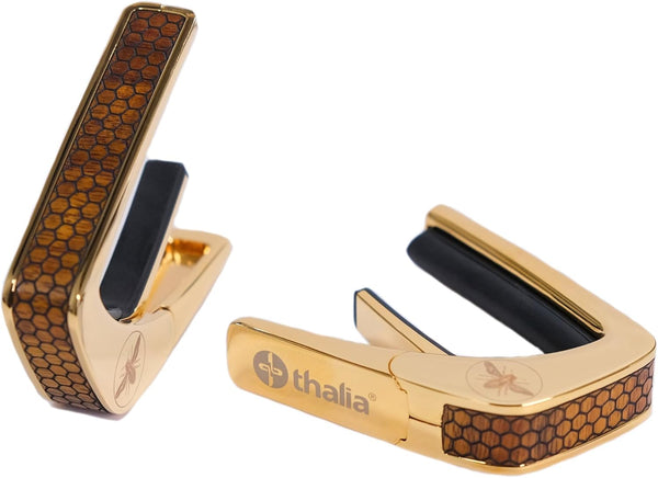 Thalia Premium Series Guitar Capo - Save The Bees Honeycomb Koa, 24k Gold