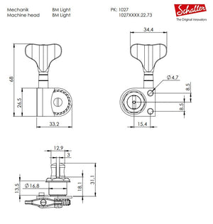 Schaller Germany 2x2 BM Light M4, Lightweight Split-Post Bass Tuners Set, BLACK