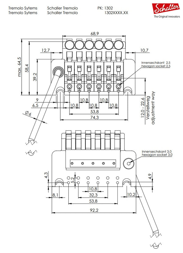 Schaller Germany Floyd Rose Tremolo Kit - Chrome with 32mm Block, R2 Nut