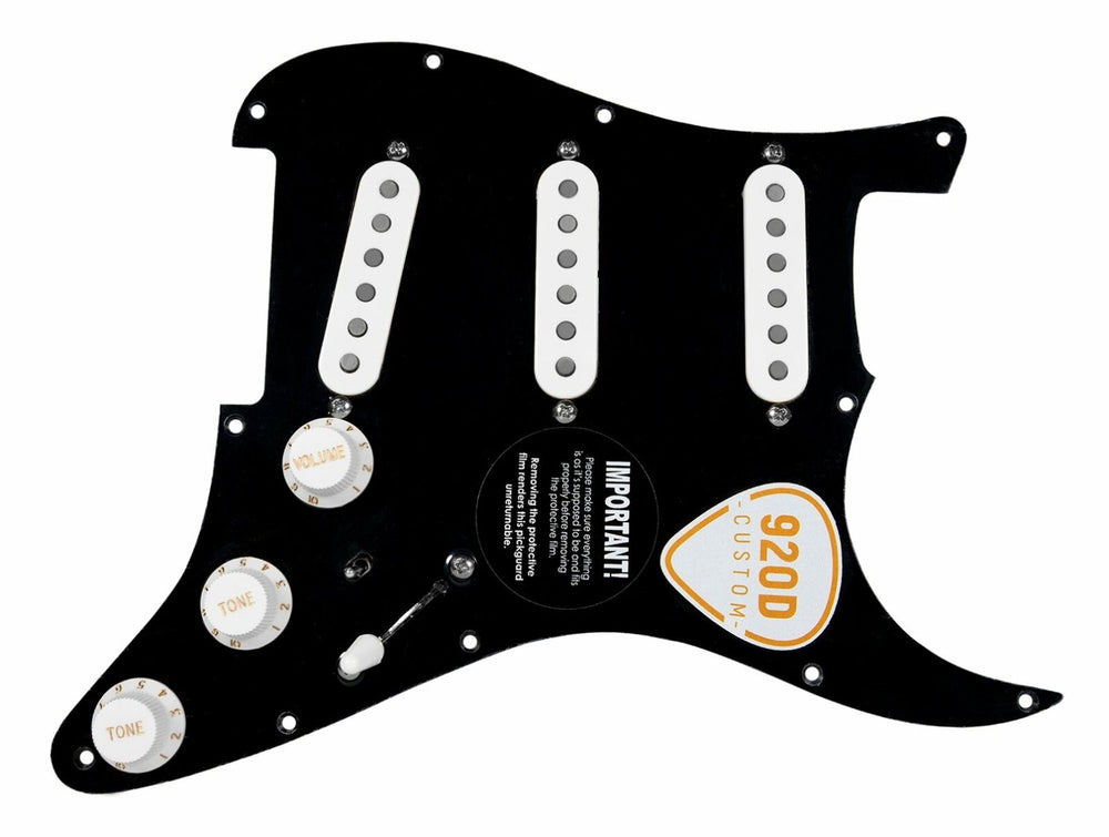 920D Custom Fiesta DG Pickups BLACK/WHITE Loaded Pickguard for Fender Strat