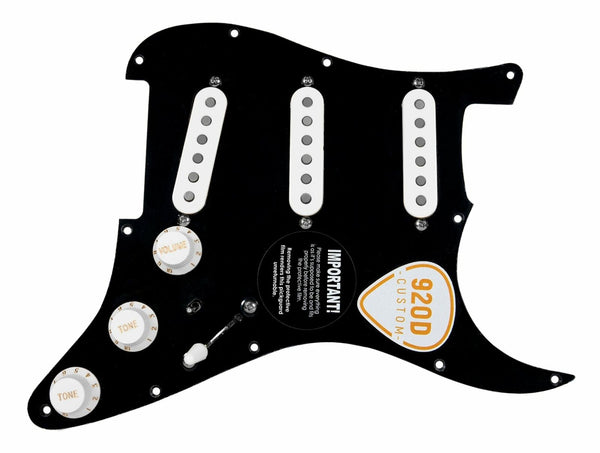 920D Custom Fiesta DG Pickups BLACK/WHITE Loaded Pickguard for Fender Strat