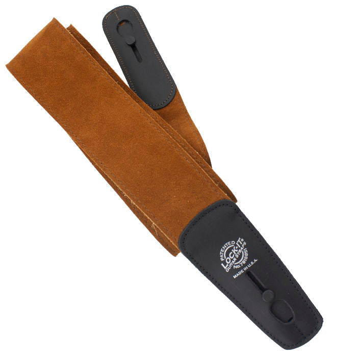 Lock-It Deluxe Series 2.75" Wide Guitar Strap - Brown Suede
