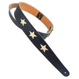 Henry Heller Leather Series, 2" Wide Guitar Strap, Black with White Bone Stars