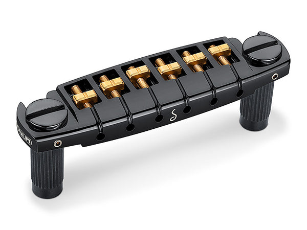 Schaller Germany Signum Wraparound Locking Guitar Bridge, BLACK w/Brass Saddles