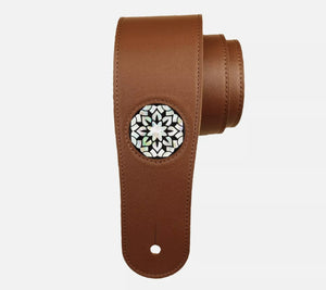 Thalia Brown Leather Guitar Strap with Pearl Star Gazer Inlay