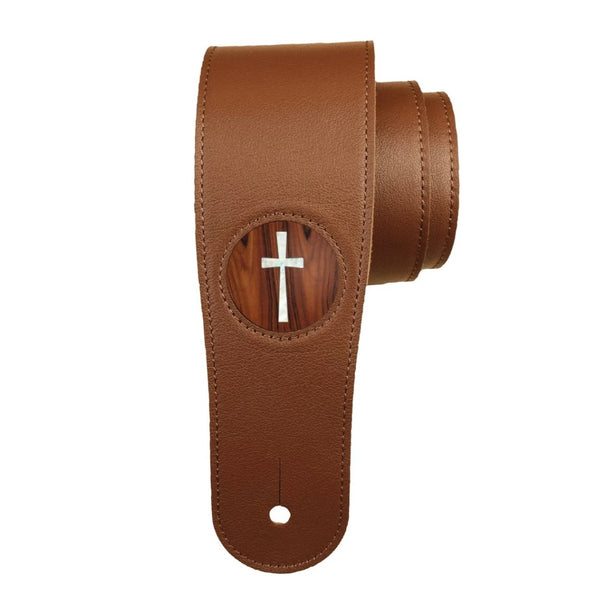 Thalia Brown Leather Guitar Strap with Rosewood Pearl Cross Inlay