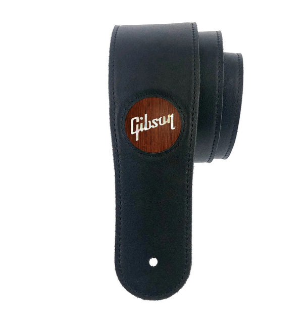 Thalia X Gibson Black Italian Leather Guitar Strap w/ Rosewood Pearl Logo