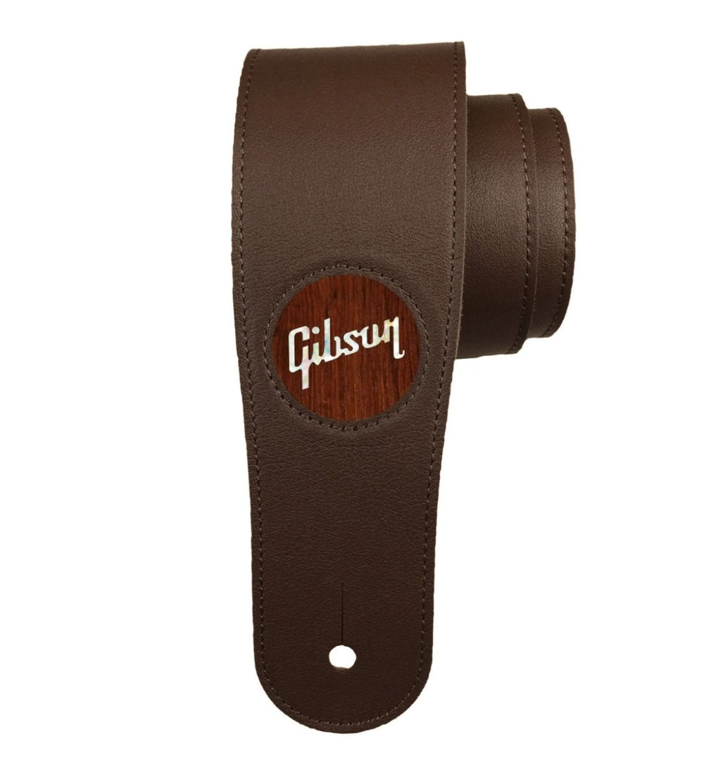 Thalia X Gibson Chocolate Italian Leather Guitar Strap w/ Rosewood Pearl Logo