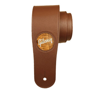 Thalia X Gibson Brown Italian Leather Guitar Strap w/ Hawaiian Koa Pearl Logo