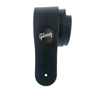 Thalia X Gibson Black Italian Leather Guitar Strap w/ Ebony Pearl Logo Inlay