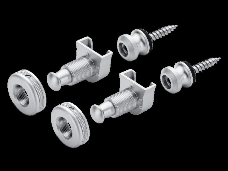 Genuine Schaller SATIN CHROME S-Lock Guitar Strap Locks Pair/Set, Made in Germany