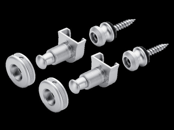 Genuine Schaller SATIN CHROME S-Lock Guitar Strap Locks Pair/Set, Made in Germany
