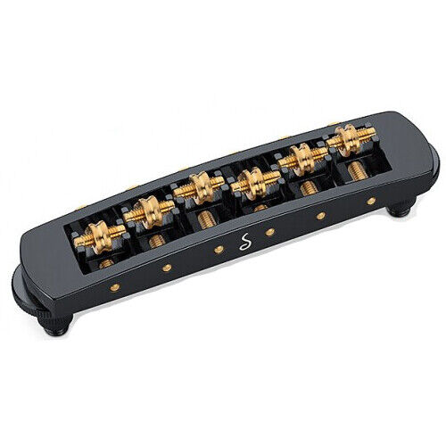 Schaller Germany STM Roller Bridge for Les Paul Guitar, BLACK w/ Brass Saddles