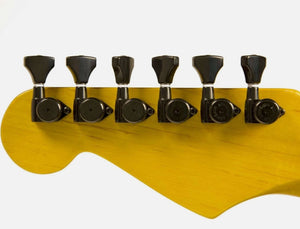 Hipshot BLACK 6-InLine Grip-Lock Open STAGGERED Locking Guitar Tuners + UMP