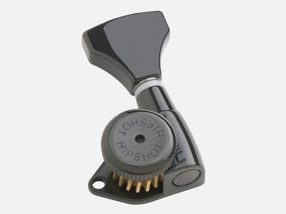 Hipshot LEFTY/LEFT-HANDED BLACK 6-InLine Grip-Lock Open STAGGERED Locking Tuners
